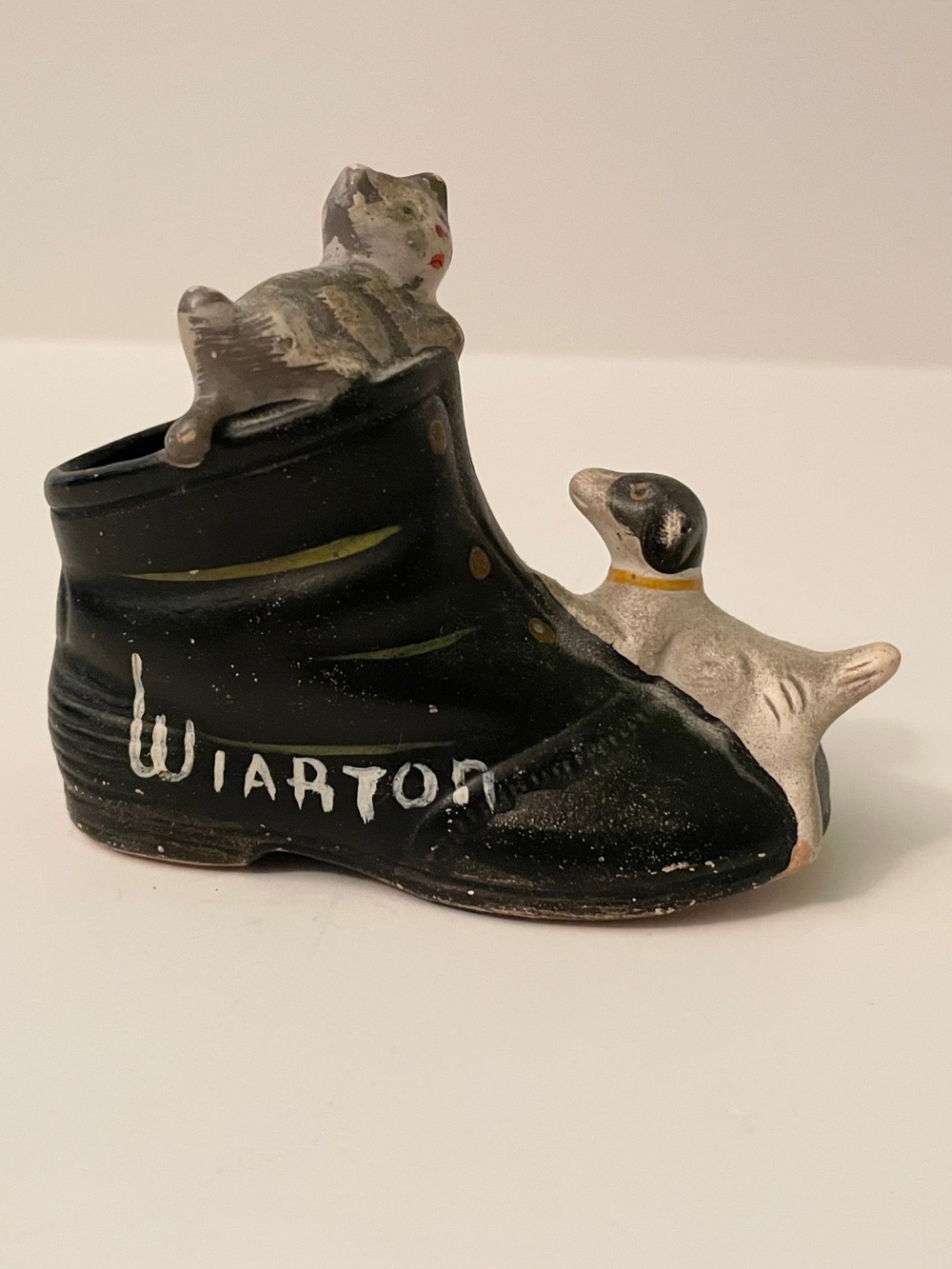 Vintage Mini Japan Ceramic Wiarton Ontario Boot Planter Dog Cat 3"